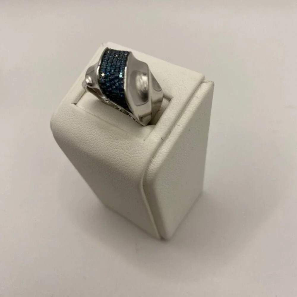 Affinity Pave Blue 1/4ct Diamond Band Ring Women Size 5 Sterling Silver‎ 925 NEW